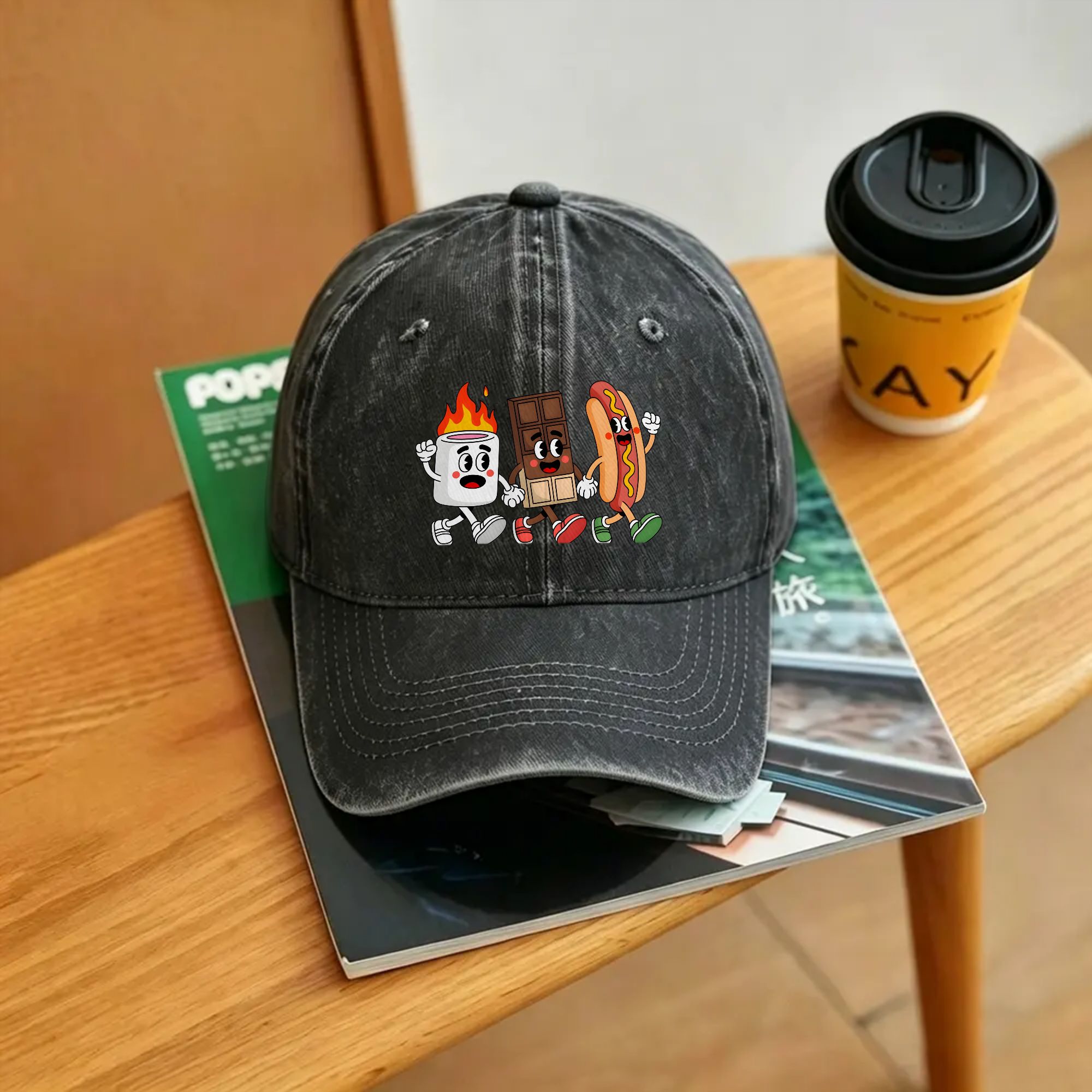 Outdoor Sport Hat Classic - Washed Baseball Cap Smores Chocolate Hot